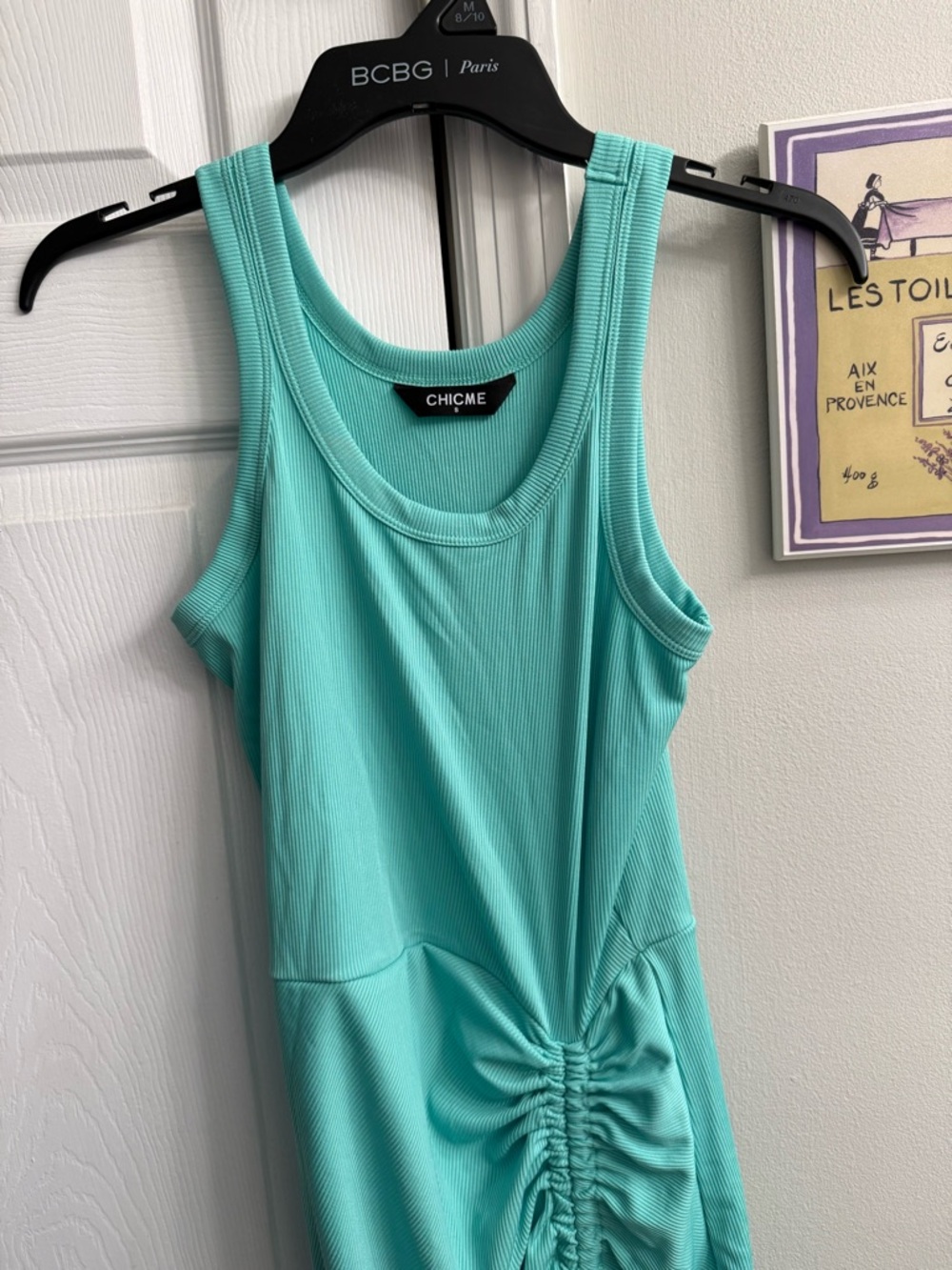 Sleeveless Ruched High-Slit Maxi Dress in Mint - Picture 4 of 7
